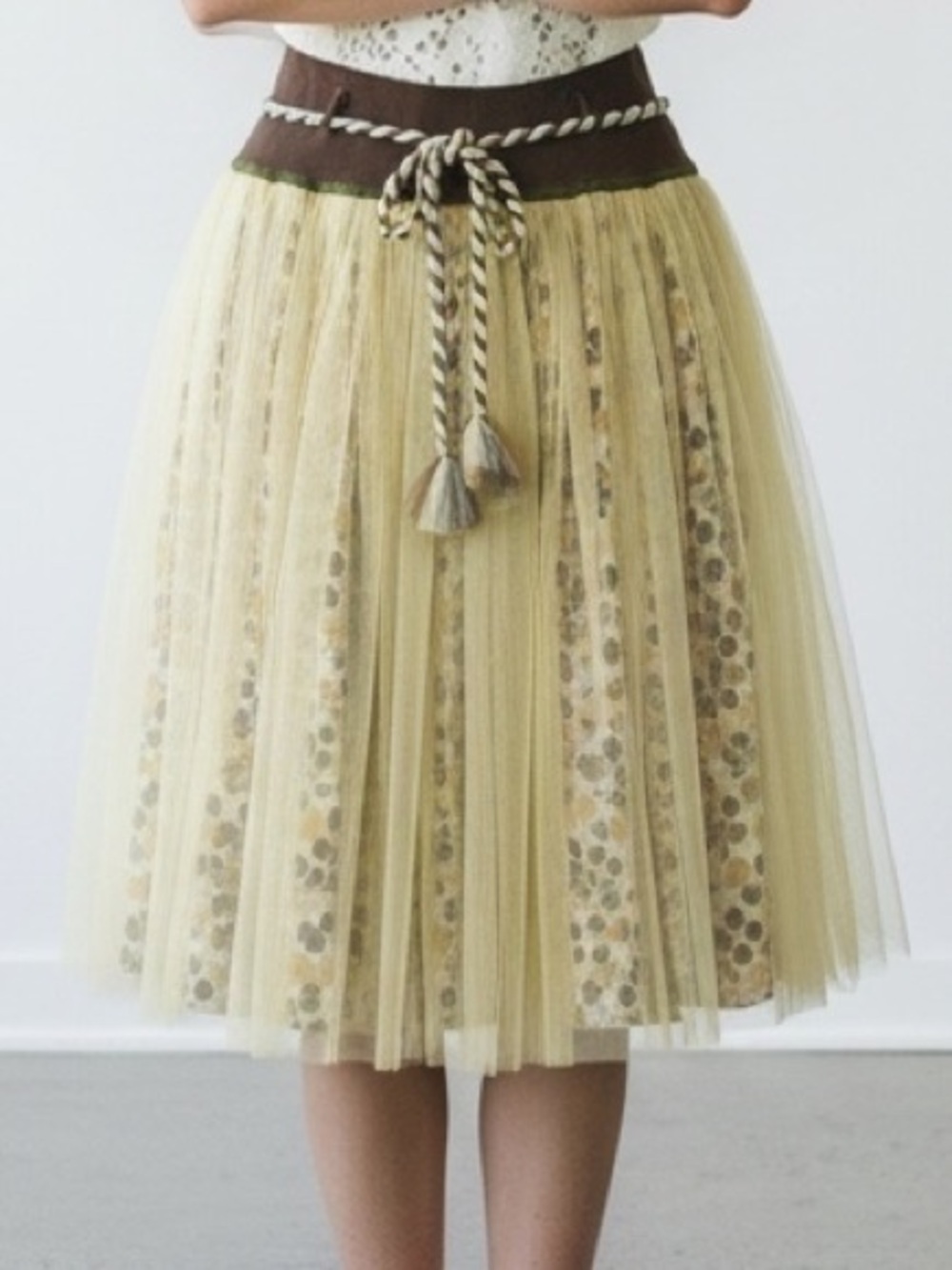 Chan Luu Yellow, Brown and Green Netting Lined A-line Skirt Size SM Unique Style